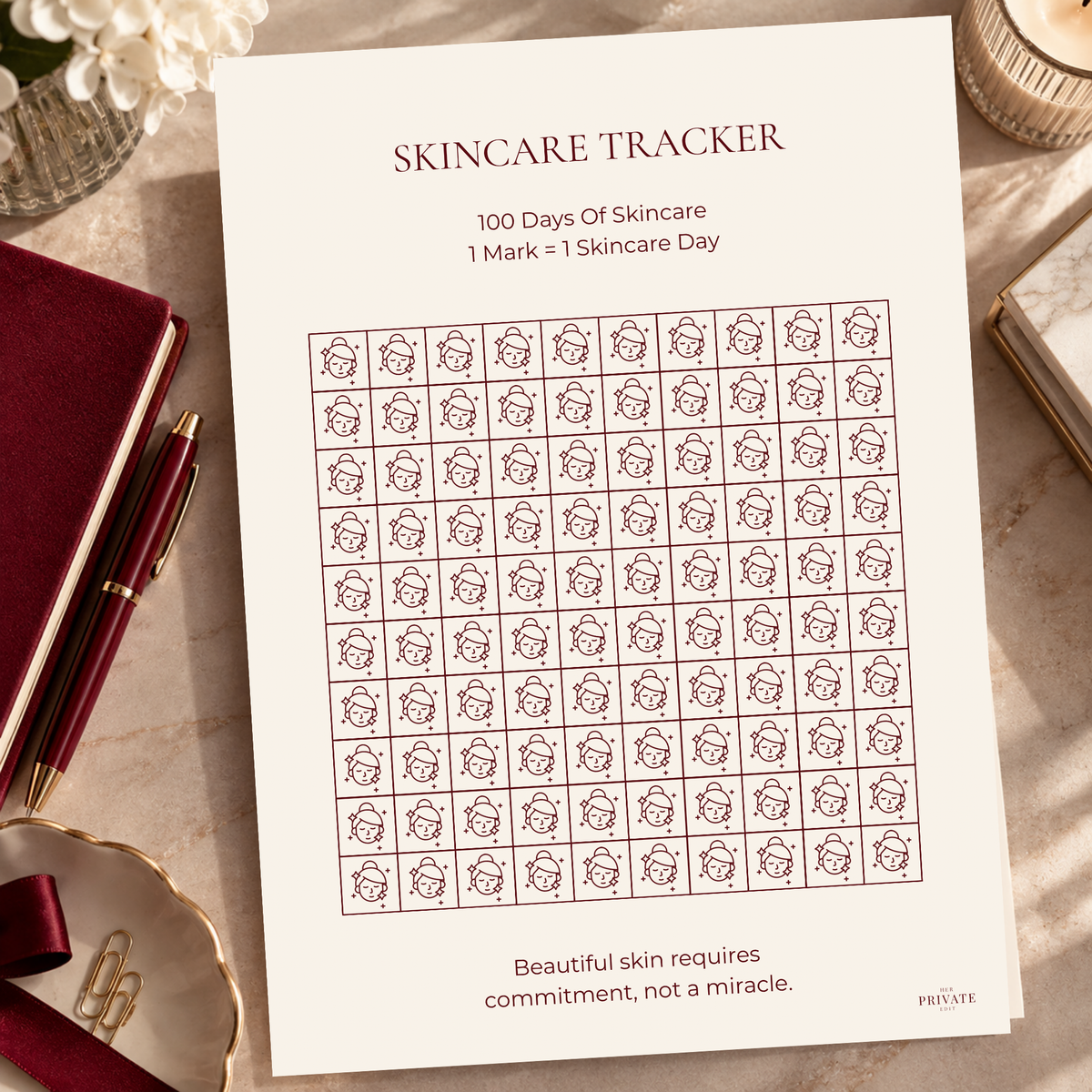 Skincare Tracker – 100 Day A4 Printable Skincare Habit Tracker