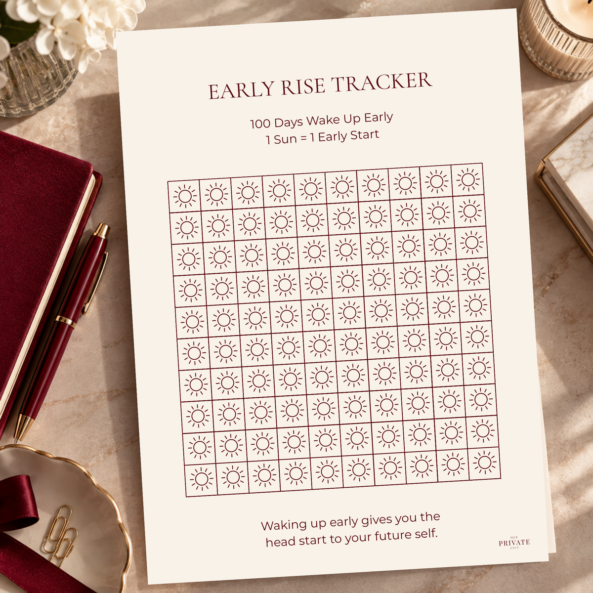 Early Rise Tracker – 100 Day A4 Printable Morning Habit Tracker