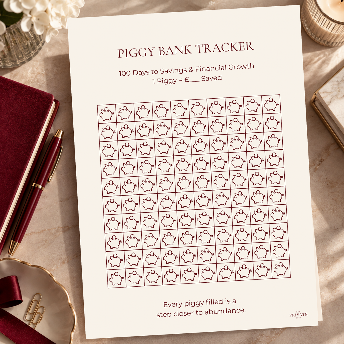 Piggy Bank Tracker – 100 Day A4 Printable Savings Tracker