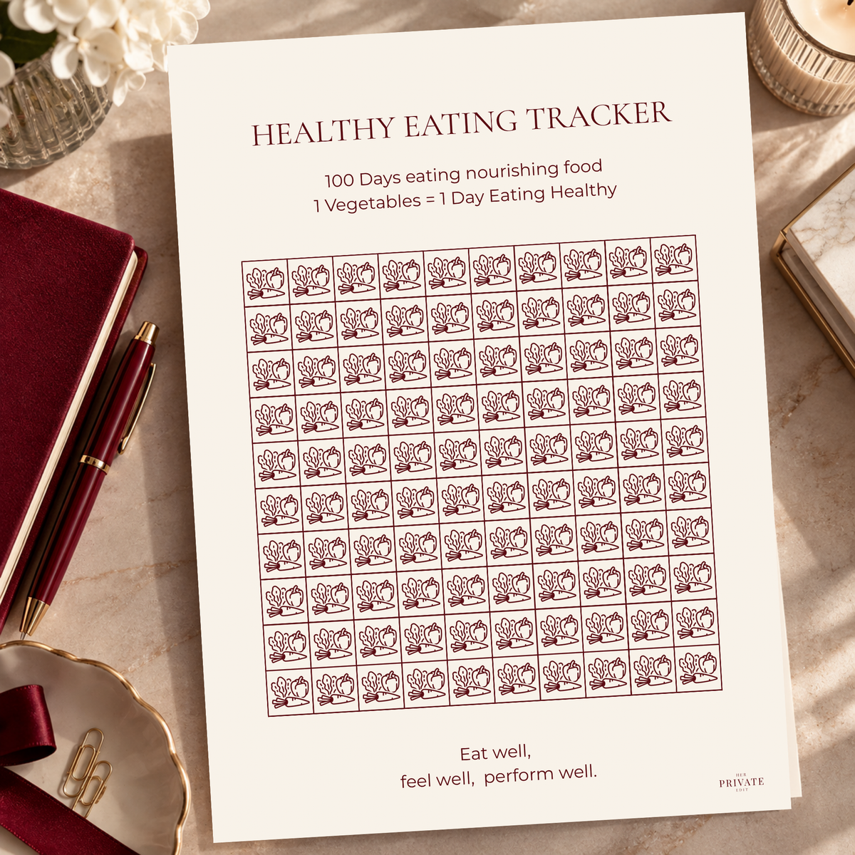 Healthy Eating Tracker – 100 Day A4 Printable Wellness Tracker