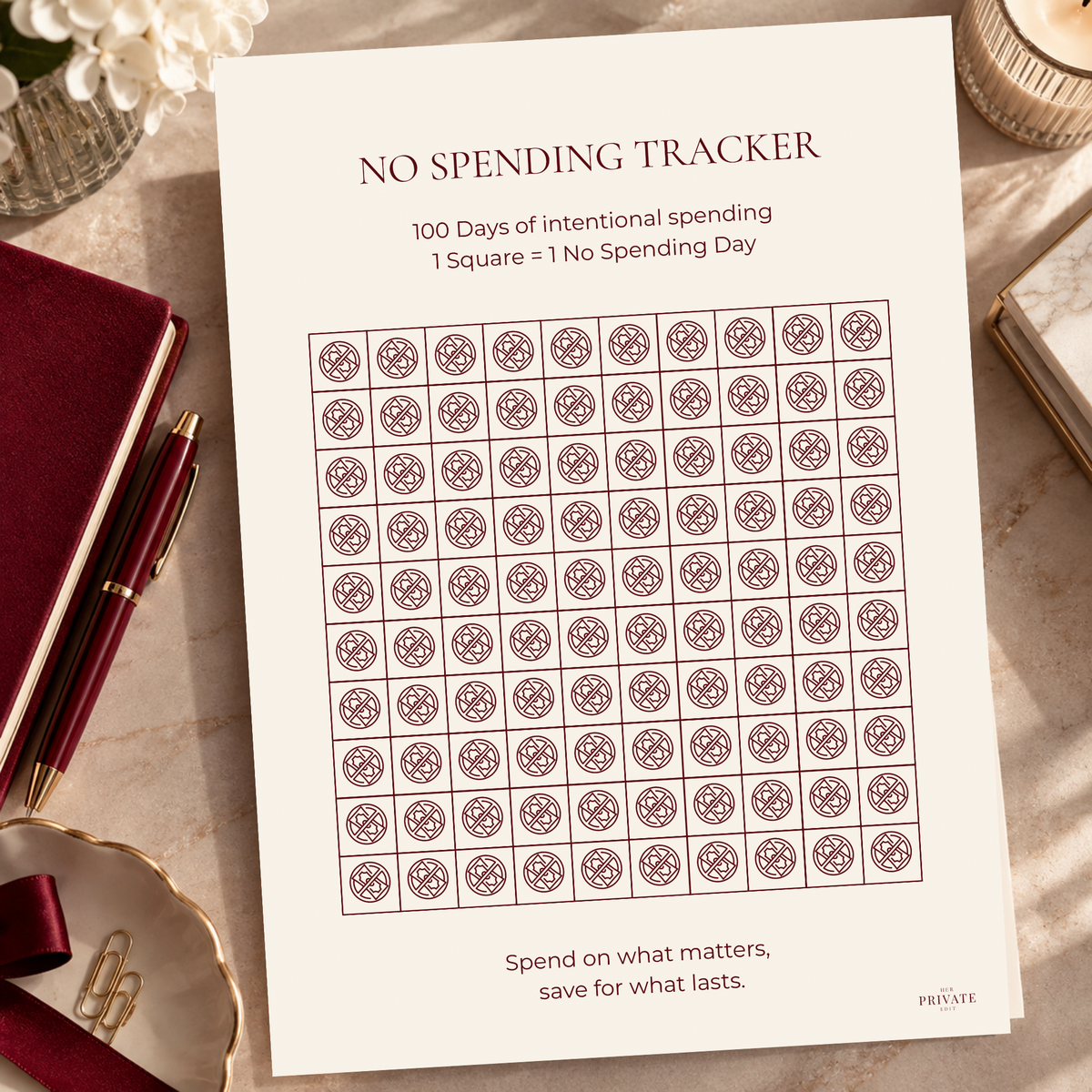 No Spending Tracker – 100 Day A4 Printable No-Spend Challenge