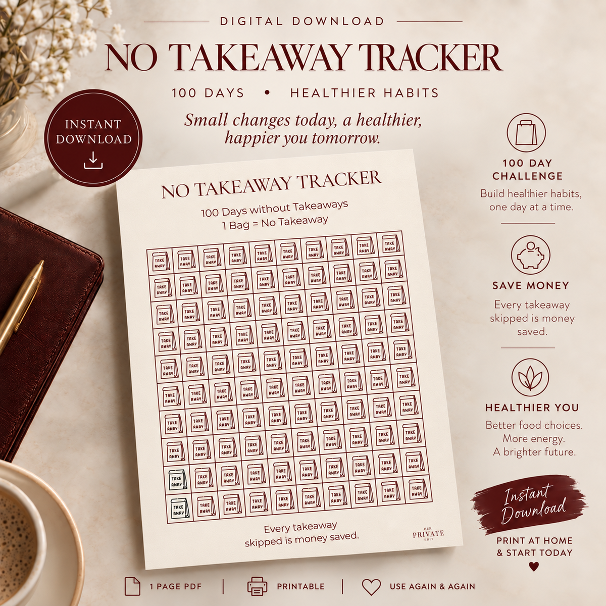 100 Day No Takeaway Tracker
