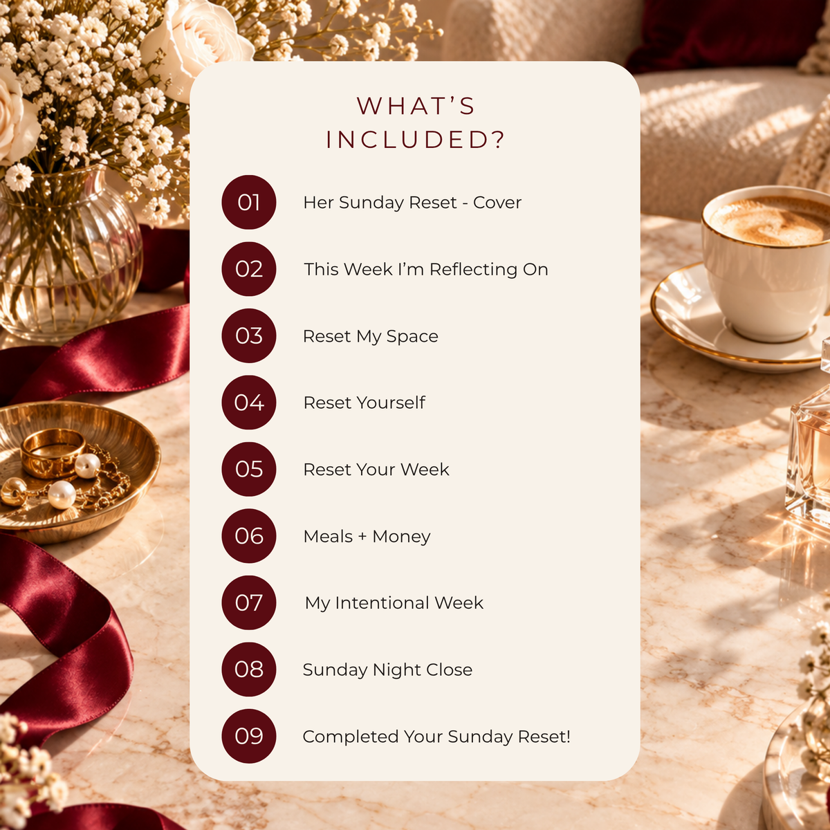 Her Sunday Reset – 9 Page A4 Printable Weekly Reset Workbook