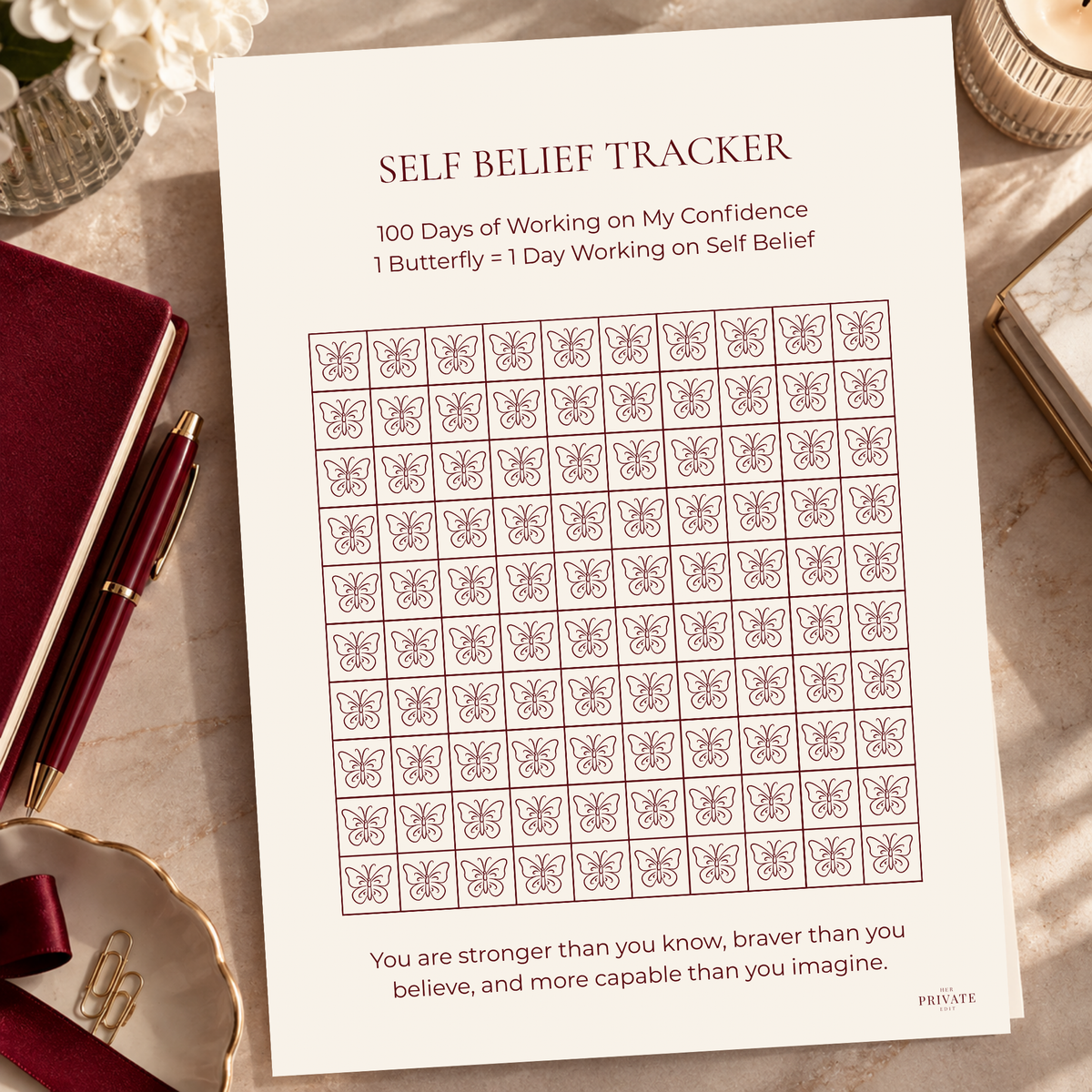 Self Belief Tracker – 100 Day A4 Printable Confidence Tracker