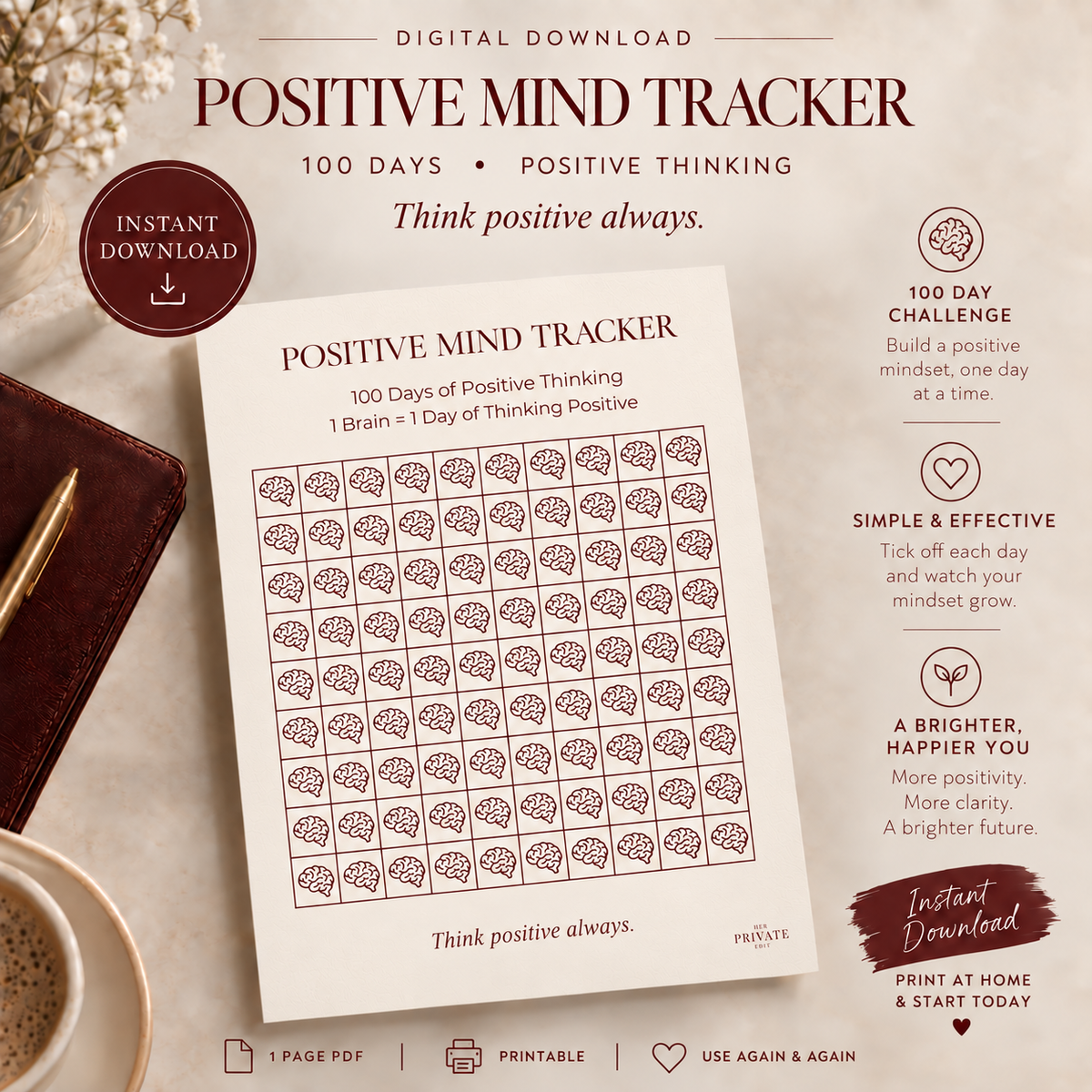 100 Day Positive Mind Tracker