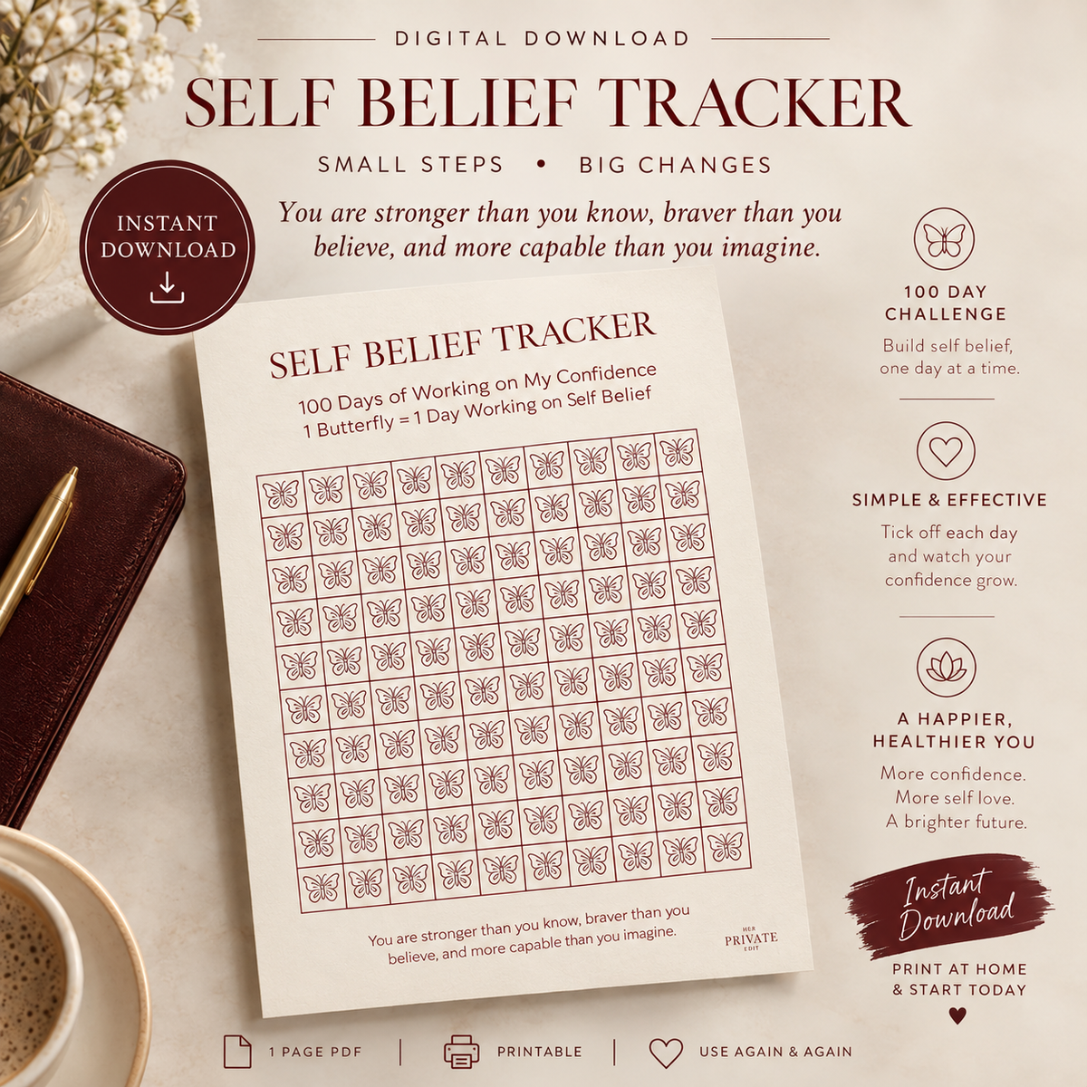 100 Day Self Belief Tracker
