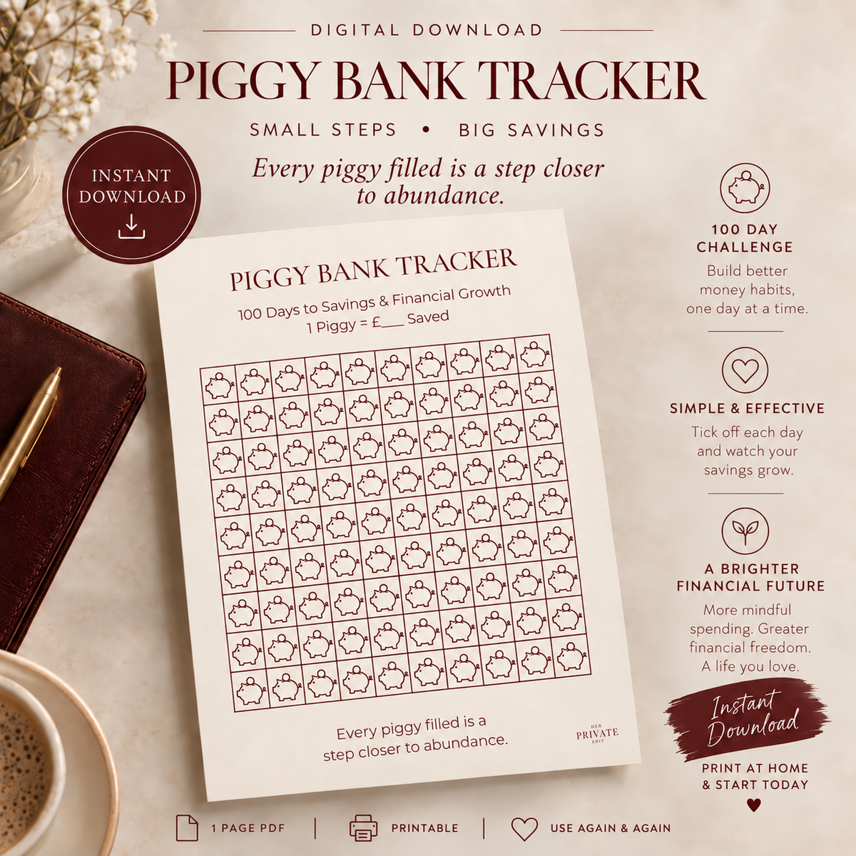 100 Day Piggy Bank Tracker