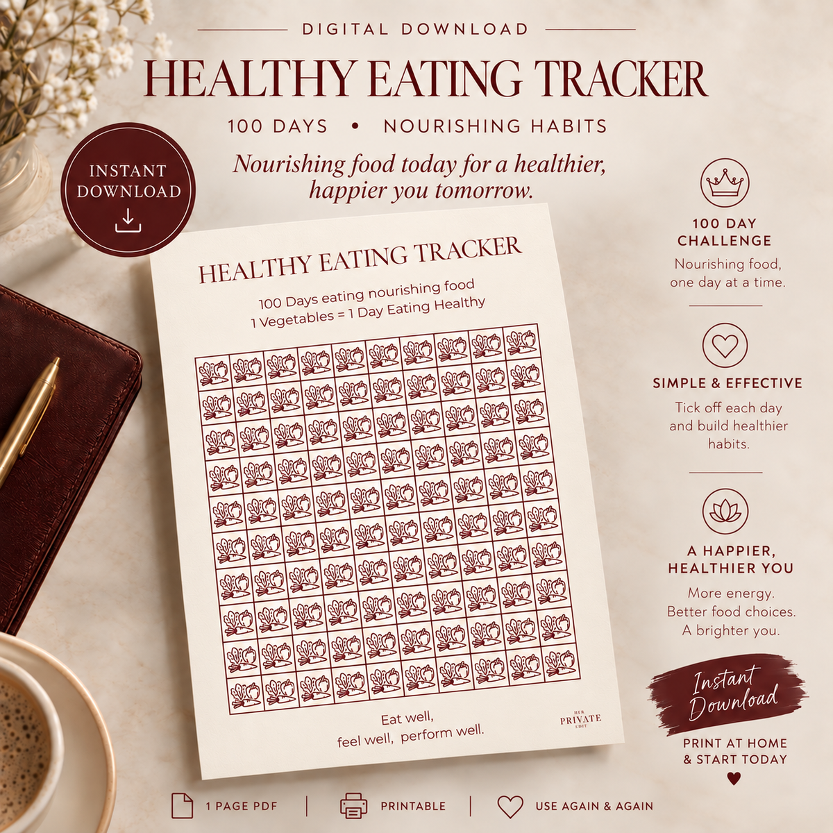 100 Day Healthy Eating Tracker