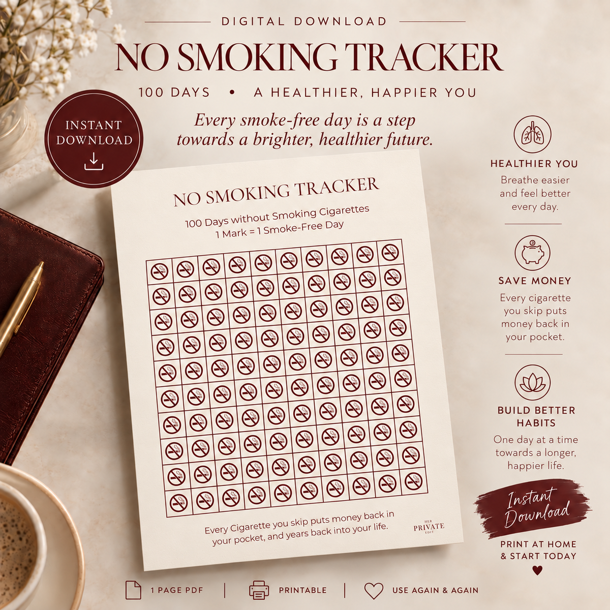 100 Day No Smoking Tracker