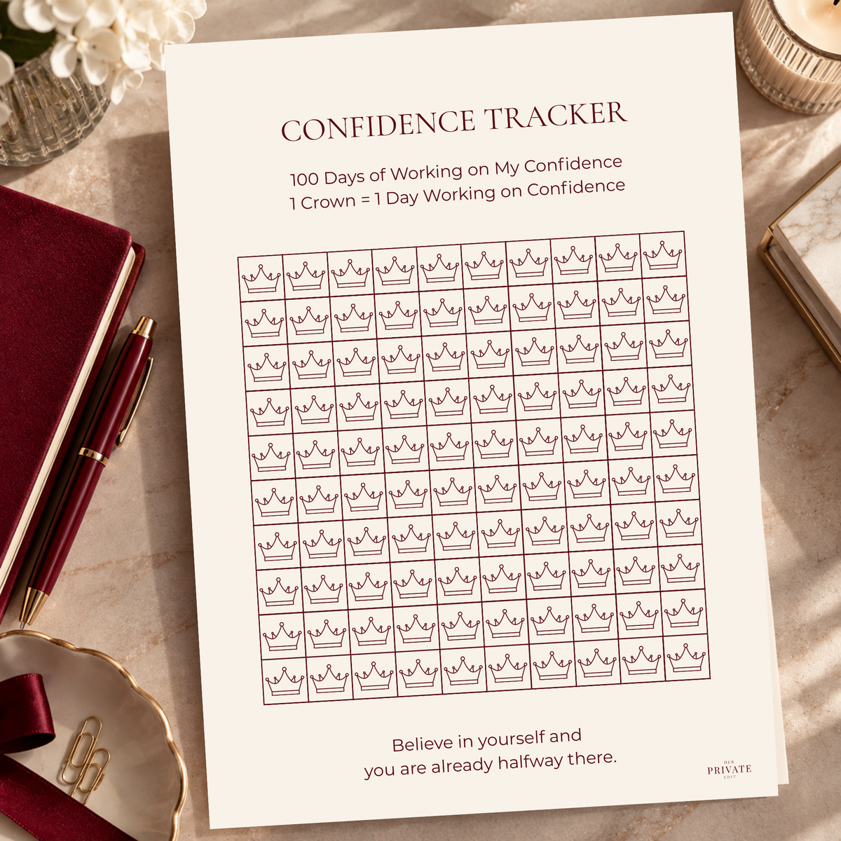 Confidence Tracker – 100 Day A4 Printable Self-Confidence Tracker